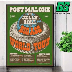 Post Malone The Big Ass World Tour 2025 With Jelly Roll Dates And Places List Home Decor Poster Canvas